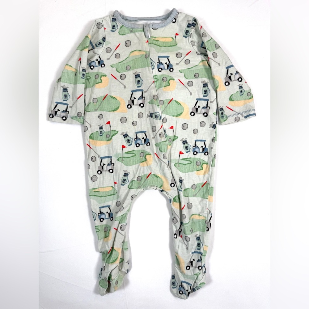 MUD PIE Baby Boys' 100% Cotton Golf Cart Themed Footed Sleeper Pajamas 3-6M